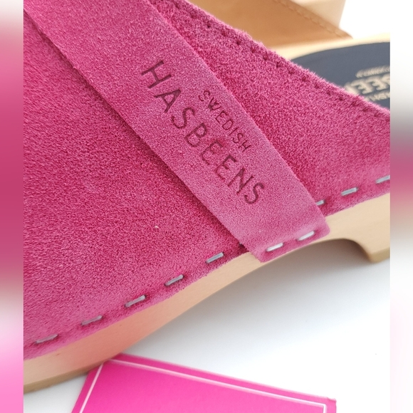 Swedish Hasbeens Pink Suede Wood Clogs Women's Size 6 EU 36 - Picture 3 of 11